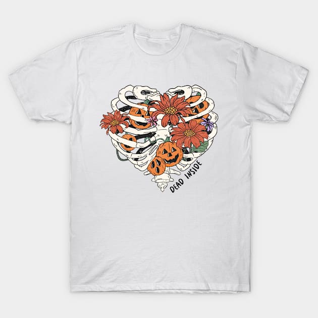 Halloween Skeleton Costume, Floral, Pumpkin, Light Colors, Funny T-Shirt by PorcupineTees